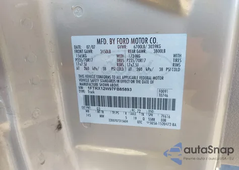 2007 Ford F-150 Stx/Xl/Xlt из США, поврежденный, VIN 1FTRX12W97FB85893